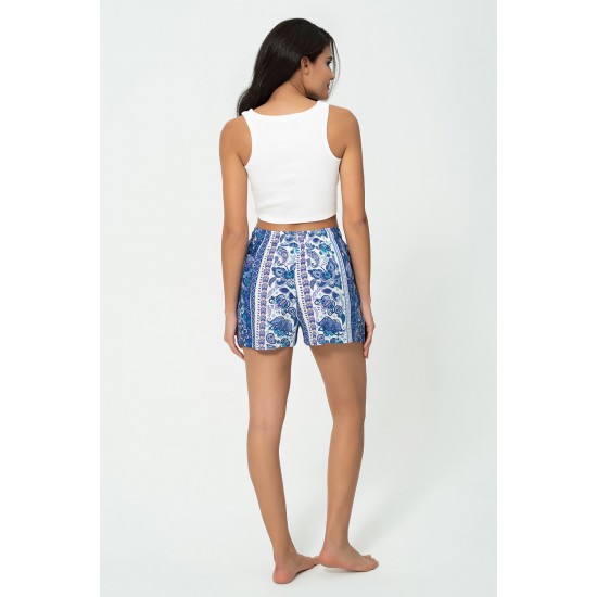 For You Woman Triple Blue Black Pink Woven Viscose Shorts&Bermuda