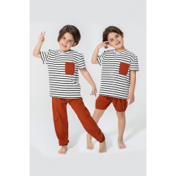 For You Kids Organic 3 Piece Pocket Anchor Embroidered Tile Pajamas Set