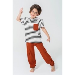 For You Kids Organic 3 Piece Pocket Anchor Embroidered Tile Pajamas Set