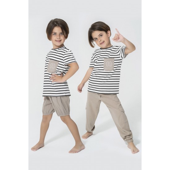 For You Kids Organic 3 Piece Pocket Anchor Embroidered Stone Pajamas Set