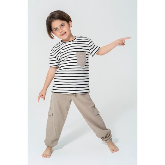 For You Kids Organic 3 Piece Pocket Anchor Embroidered Stone Pajamas Set