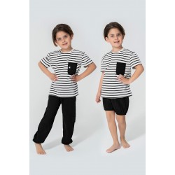 For You Kids Organic 3 Piece Pocket Anchor Embroidered Black Pajama Set