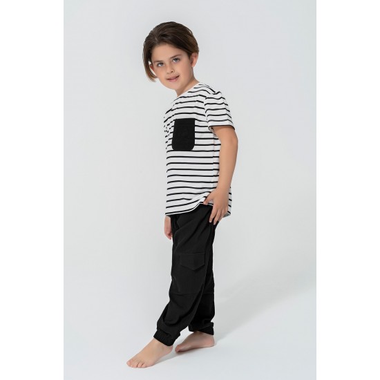 For You Kids Organic 3 Piece Pocket Anchor Embroidered Black Pajama Set