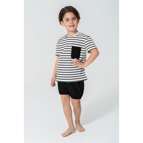 For You Kids Organic 3 Piece Pocket Anchor Embroidered Black Pajama Set