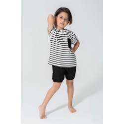 For You Kids Organic 3 Piece Pocket Anchor Embroidered Black Pajama Set