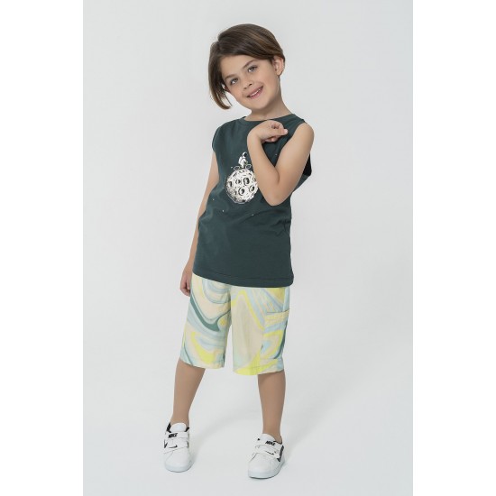 For You Kids Mars Cycling Pattern Green Athlete Capri PT