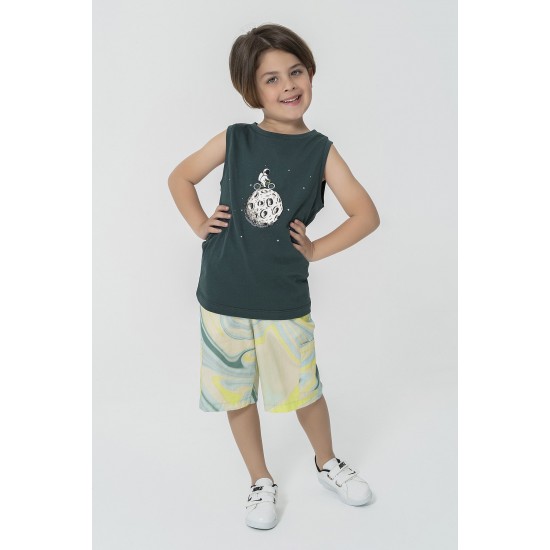 For You Kids Mars Cycling Pattern Green Athlete Capri PT