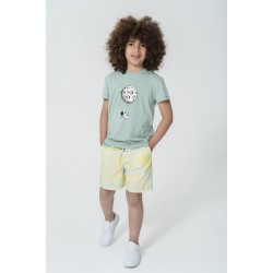 For You Kids Mars Airplane Pattern Light Green T-shirt Shorts PT