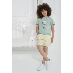 For You Kids Mars Airplane Pattern Light Green T-shirt Shorts PT