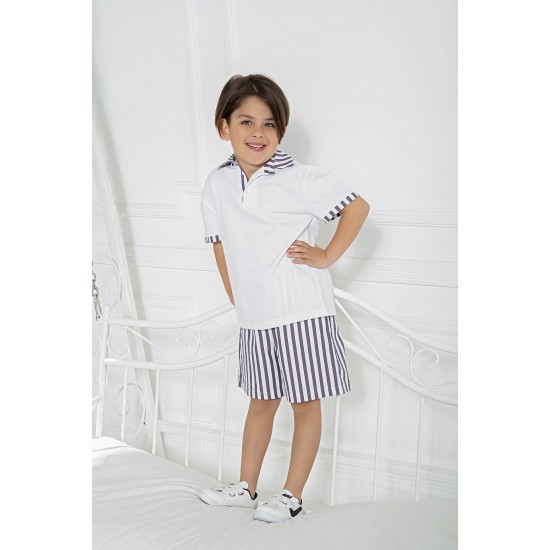 For You Kids Shirt Collar Anchor Embroidered Bottom Top PT