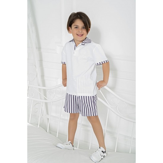 For You Kids Shirt Collar Anchor Embroidered Bottom Top PT