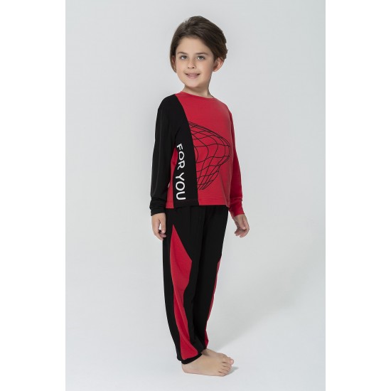 For You Kids 4-Piece For You Pop Corn Pattern Red Black Pajamas Set