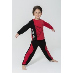 For You Kids 4-Piece For You Pop Corn Pattern Red Black Pajamas Set