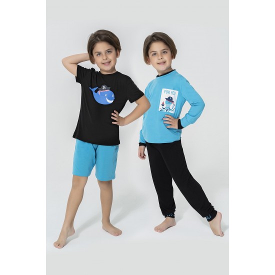 For You Kids 4-Piece Octopus Pattern Blue Black Pajamas Set