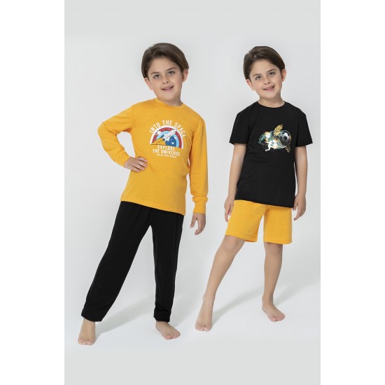 For You Kids 4-Piece Spaceship Yellow Black Pajamas Set