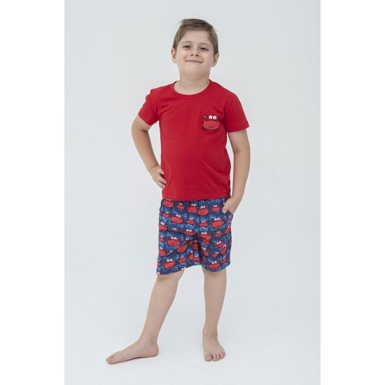 For You Kids 4-Piece Crab Whale Patterned Claret Red White Pajamas Set