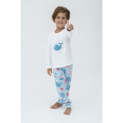 For You Kids 4-Piece Crab Whale Patterned Claret Red White Pajamas Set