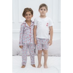 For You Kids Set of 4 Red Tie Anchor Pattern Pajamas