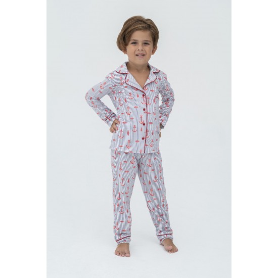 For You Kids Set of 4 Red Tie Anchor Pattern Pajamas