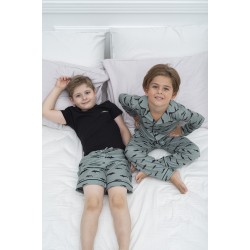 For You Kids 4-Piece Black Striped Shark Pattern Pajamas Set