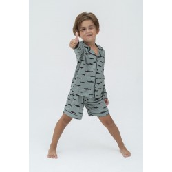 For You Kids 4-Piece Black Striped Shark Pattern Pajamas Set