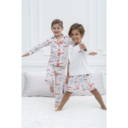 For You Kids 4 Pieces Red Tie Airplane Pattern Pajamas Set