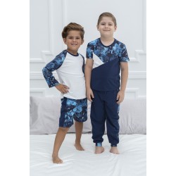 For You Kids 4 Pieces Navy Blue Camouflage Pattern Pajamas Set