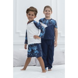 For You Kids 4 Pieces Navy Blue Camouflage Pattern Pajamas Set