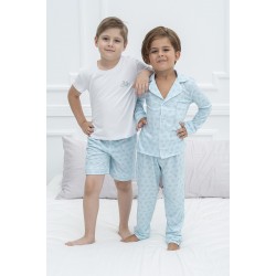 For You Kids 4-Piece Bicycle Pattern Ice Blue Pajamas Set