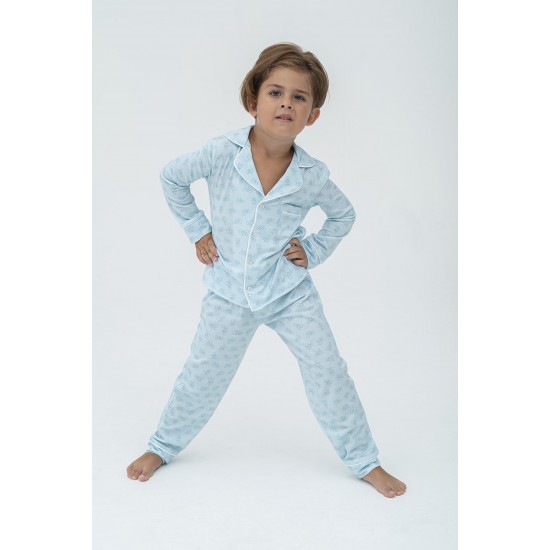 For You Kids 4-Piece Bicycle Pattern Ice Blue Pajamas Set