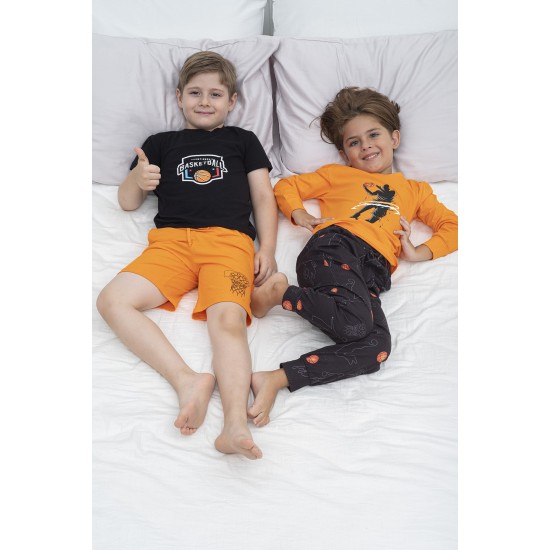 For You Kids 4-Piece Basketball Pattern Orange Pajamas Set