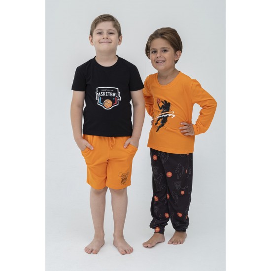 For You Kids 4-Piece Basketball Pattern Orange Pajamas Set