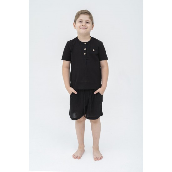 For You Kids 4-Piece Organic Black Pajama Set with Button on Collar