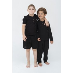 For You Kids 4-Piece Organic Black Pajama Set with Button on Collar