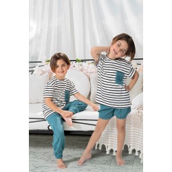 For You Kids Organic 3 Piece Pocket Anchor Embroidered Petrol Pajamas Set