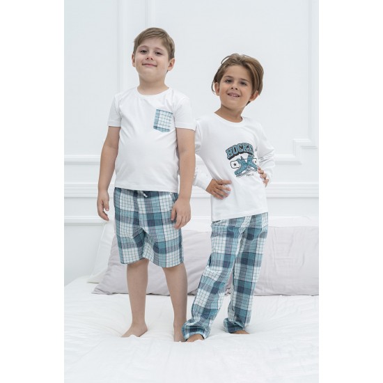 For You Kids 4 Piece Hockey Pattern Plaid Pajamas Set