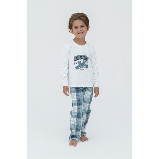 For You Kids 4 Piece Hockey Pattern Plaid Pajamas Set