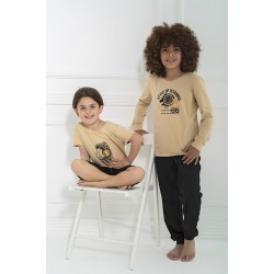 For You Kids 4-Piece Lion Pattern Brown Pajamas Set