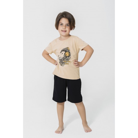 For You Kids 4-Piece Lion Pattern Brown Pajamas Set