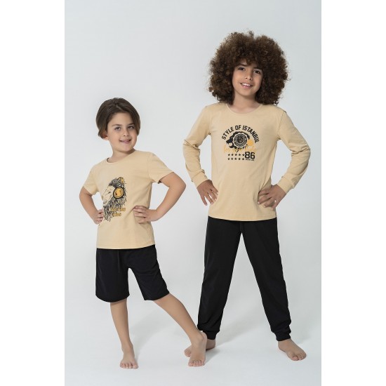 For You Kids 4-Piece Lion Pattern Brown Pajamas Set