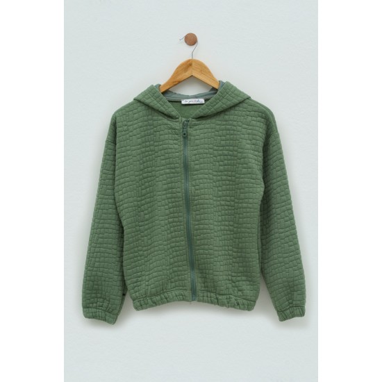 For You Kids Unisex Quilted Pattern Zippered Green Coat