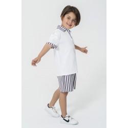 For You Kids Shirt Collar Anchor Embroidered Bottom Top Set