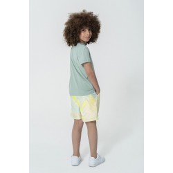 For You Kids Mars Airplane Pattern Light Green T-shirt Shorts Set