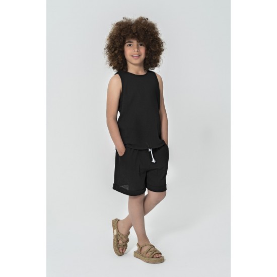 For You Kids Suspended Athlete Shorts Black Bottom and Top Set