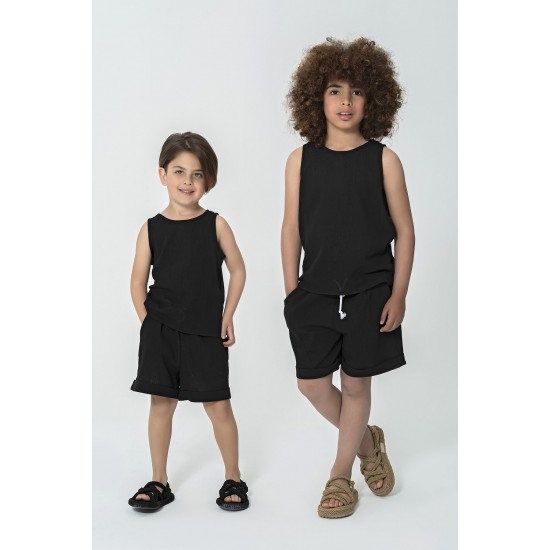 For You Kids Suspended Athlete Shorts Black Bottom and Top Set