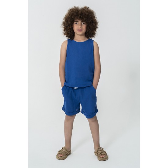 For You Kids Suspended Athlete Shorts Petrol Blue Top & Bottom Set