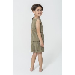 For You Kids Suspended Athlete Shorts Khaki Bottom and Top Set