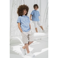 For You Kids Pocket Detailed Button Down Collar Blue Shirt