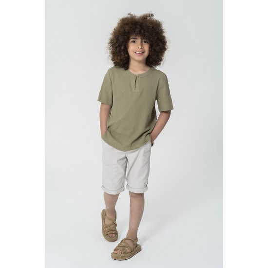 For You Kids Organic One-Button Collar Khaki Shirt