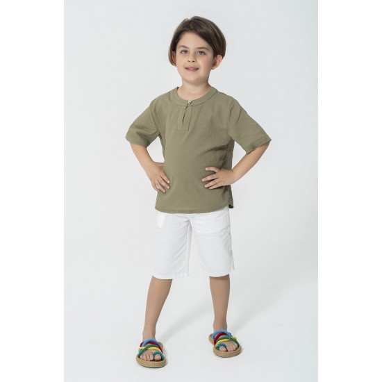 For You Kids Organic One-Button Collar Khaki Shirt